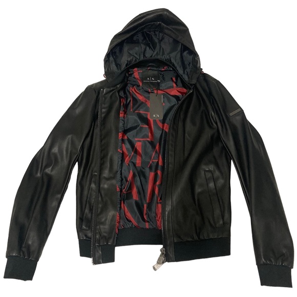Armani Exchange Hooded Faux Leather Jacket